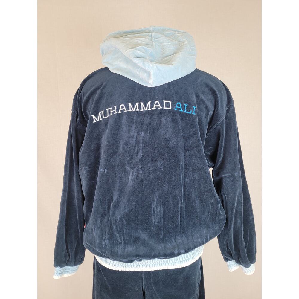 Vintage Platinum Fubu Muhammad Ali Tracksuit Set Navy Blue Velour Men's Sz L - Picture 5 of 15